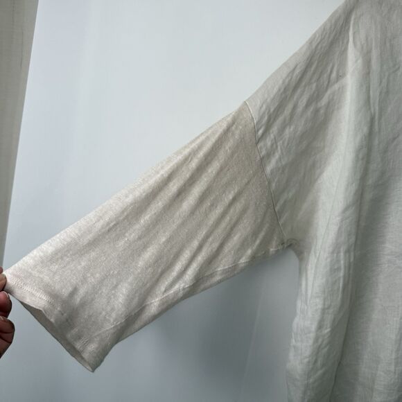 J Jill Love Linen Tunic Top XL Beige Popover 1/2 Button Relaxed Coastal Beachy - Picture 4 of 11